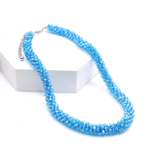 N-116 Bright Blue Glass Bead Necklace