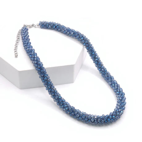 N-115 Navy Blue Glass Bead Necklace