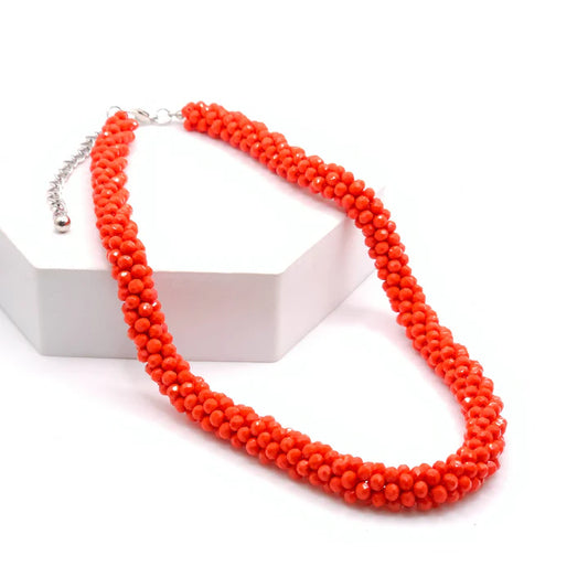 N-103 Red Orange Glass Bead Necklace