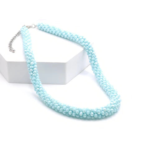 N-107 Light Sky Blue Glass Bead Necklace