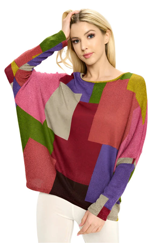 019- Jostar Multi Color Block Batwing Dolman Top