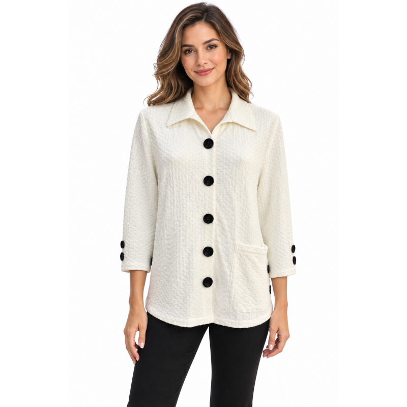 008- Kamana White Jacket with Black Buttons
