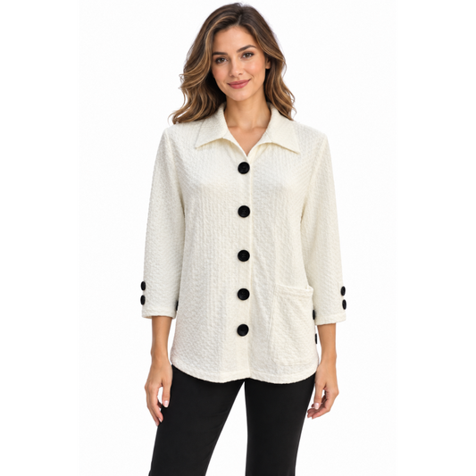 008- Kamana White Jacket with Black Buttons