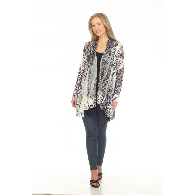 008- Kamana Black and White Mesh Kimono