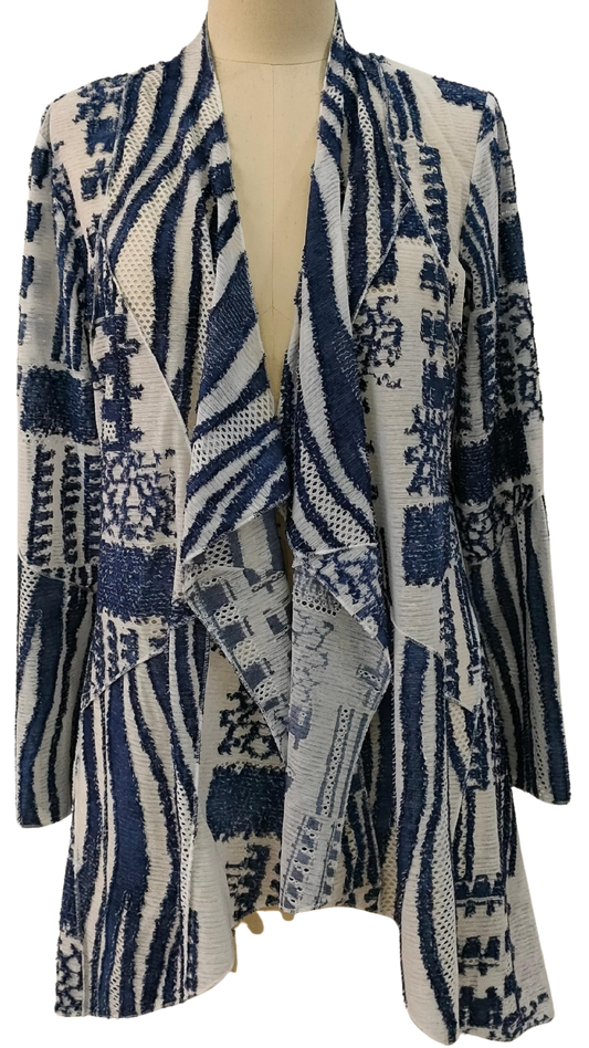 008- Kamana Blue and White Open Front Cardigan