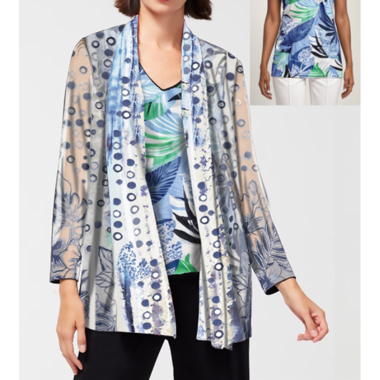 008- Kamana Shades of Blue Polka Dot Burnout Jacket Set