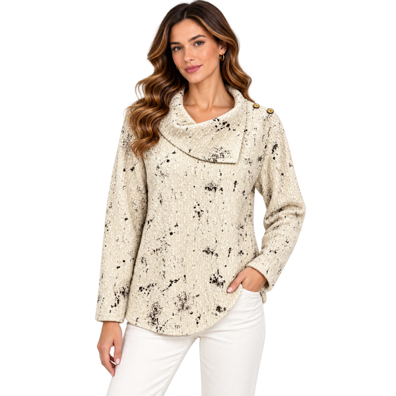 008- Kamana Beige and Black Cowl Neck Top
