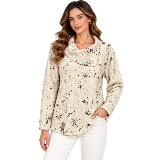 008- Kamana Beige and Black Cowl Neck Top