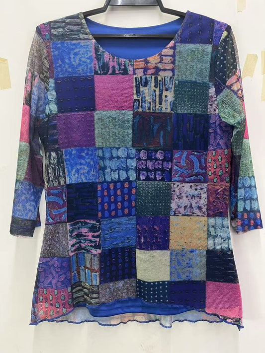 008- Kamana Purple Multi Patch Tunic Top