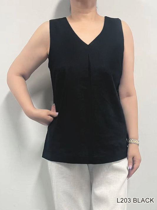007- Creations Black Linen Sleeveless Top