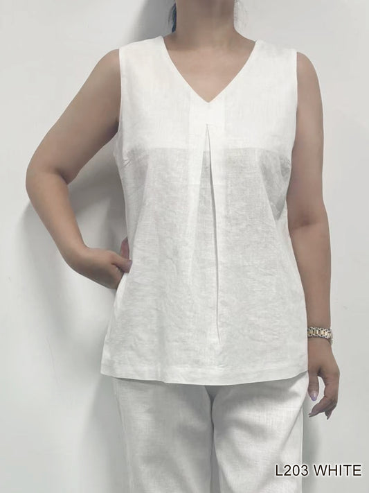 007- Creations White Linen Sleeveless Top