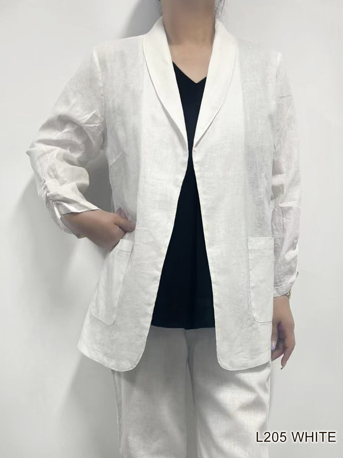 007- Creations White Linen Blazer