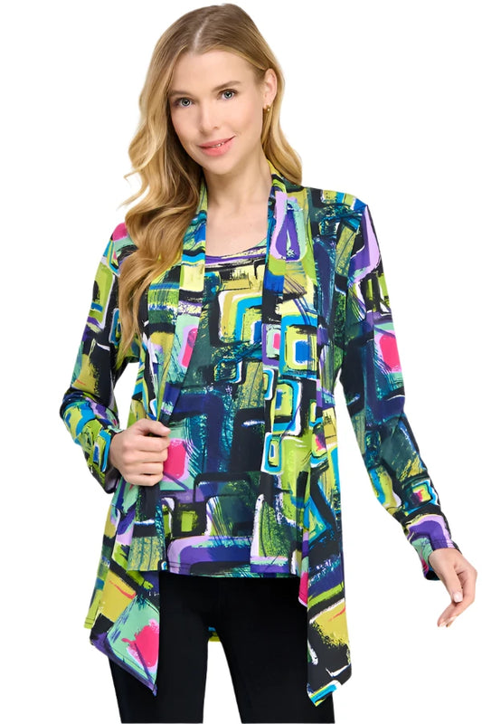 019- Jostar Lime and Multi Geometric Draped Jacket