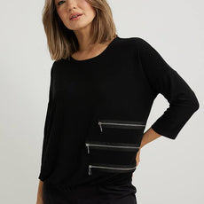 037- Vecceli Black Tunic Top with Zipper Detail