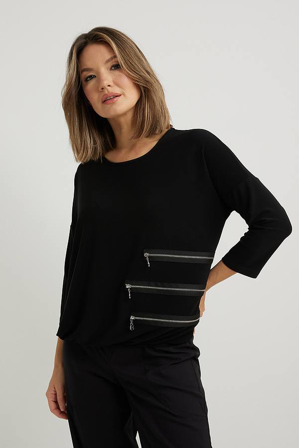 037- Vecceli Black Tunic Top with Zipper Detail