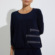 037- Vecceli Black Tunic Top with Zipper Detail