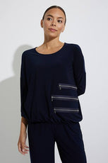037- Vecceli Black Tunic Top with Zipper Detail
