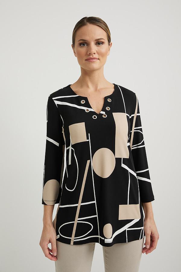 037- Vecceli Black and Taupe Geometric Print Top