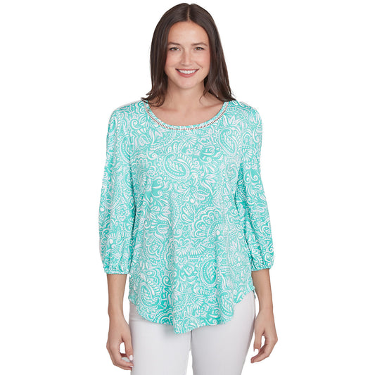 036- Ruby Road Mint Paisley Print Top