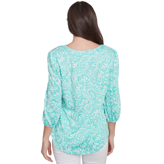 036- Ruby Road Mint Paisley Print Top
