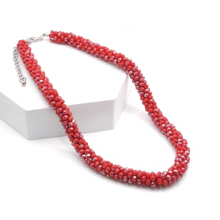 N-108 Dark Red Glass Bead Necklace