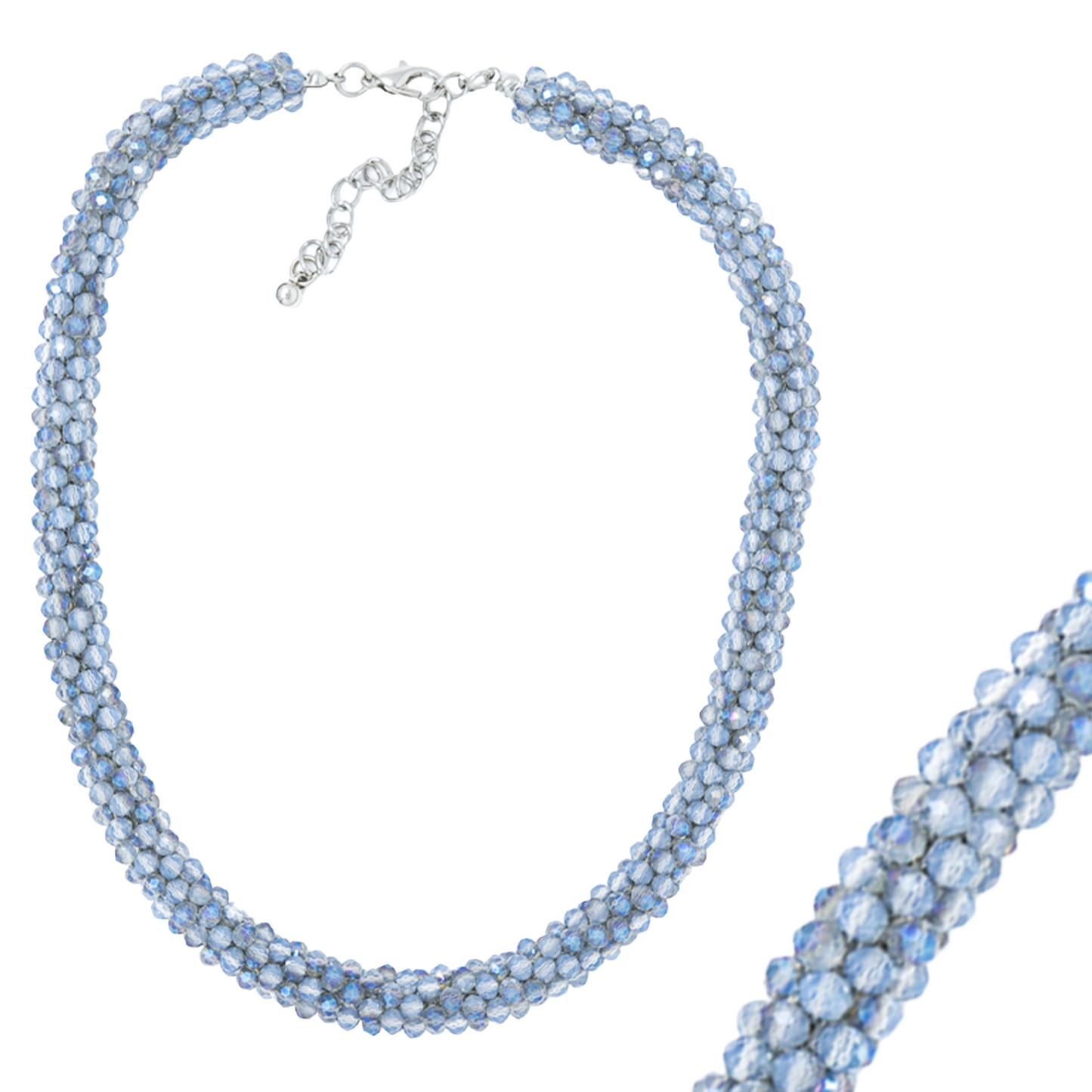 N-109 Blue Gray Glass Bead Necklace