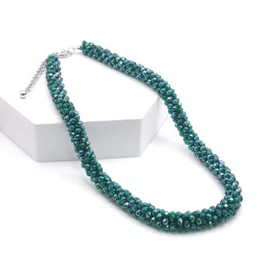 N-114 Emerald Green Glass Bead Necklace