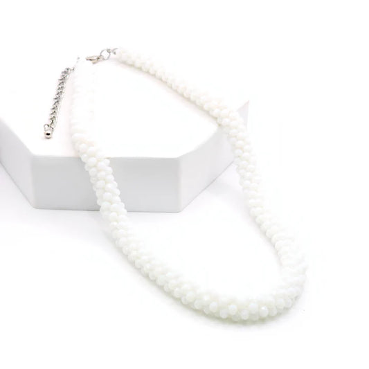 N-122 White Glass Bead Necklace