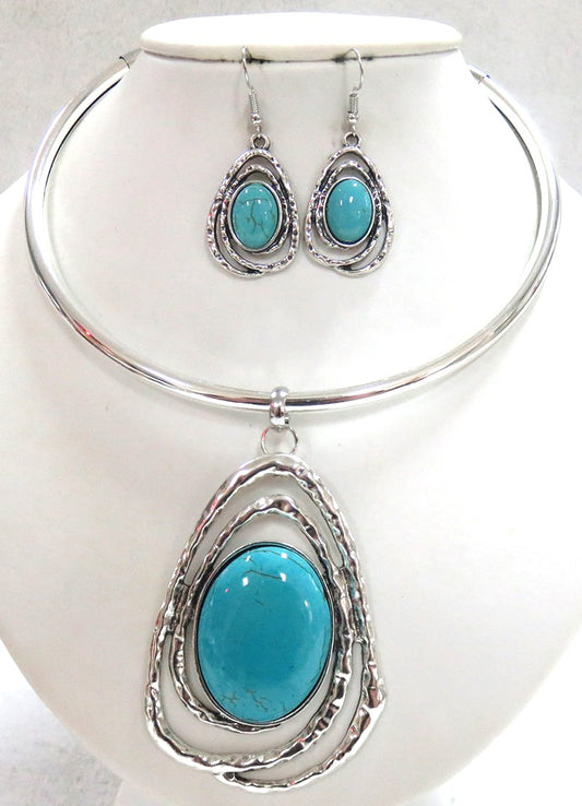 NE-123 Silver Collar with Turquoise Pendant