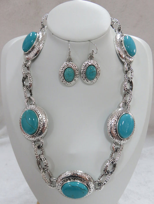 NE-125 5 Turquoise Medallions on Antique Silver