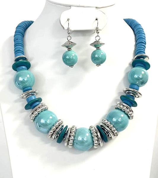 NE-130 Turquoise Balls Necklace Set