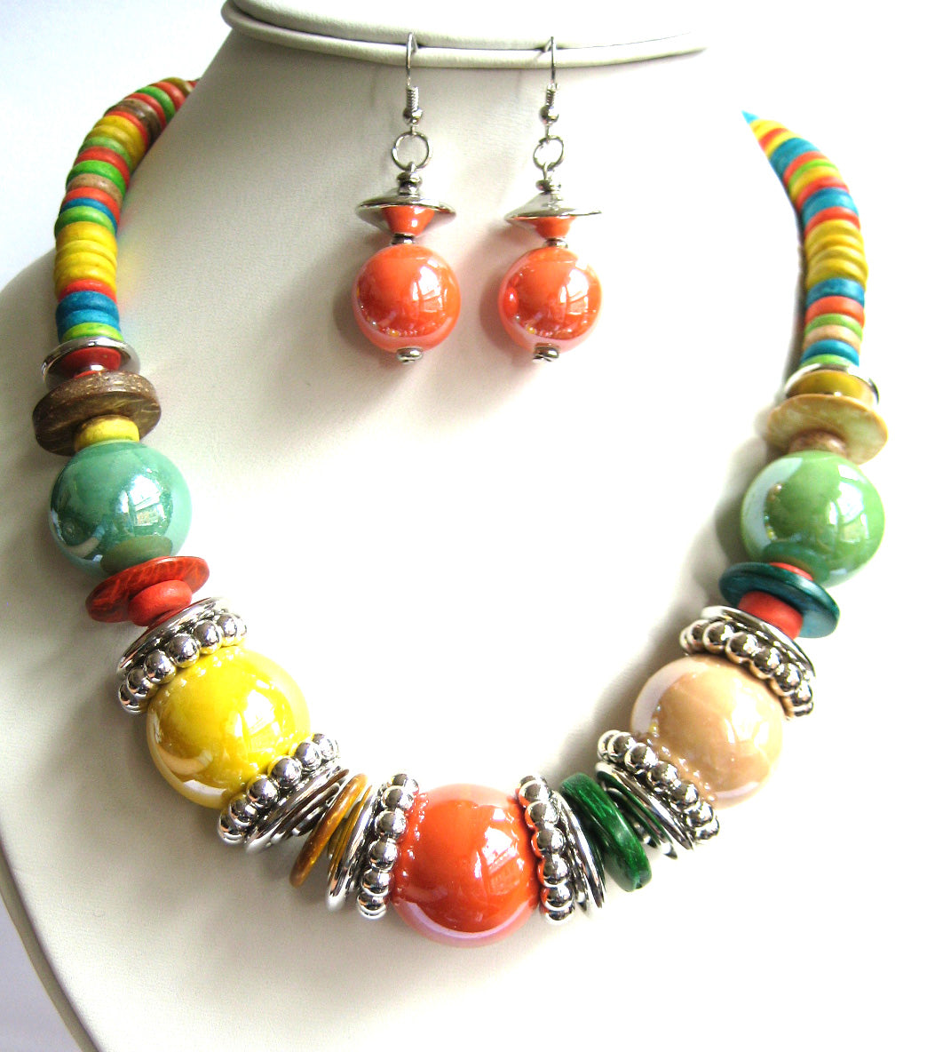 NE-133 Multi Color Bright Balls Necklace Set