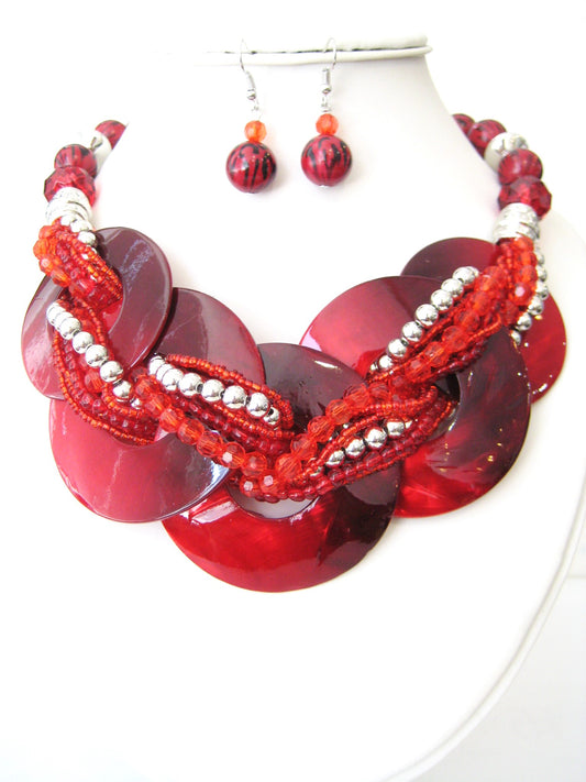 NE-152 Red Dyed Mother of Pearl Choker with Silver