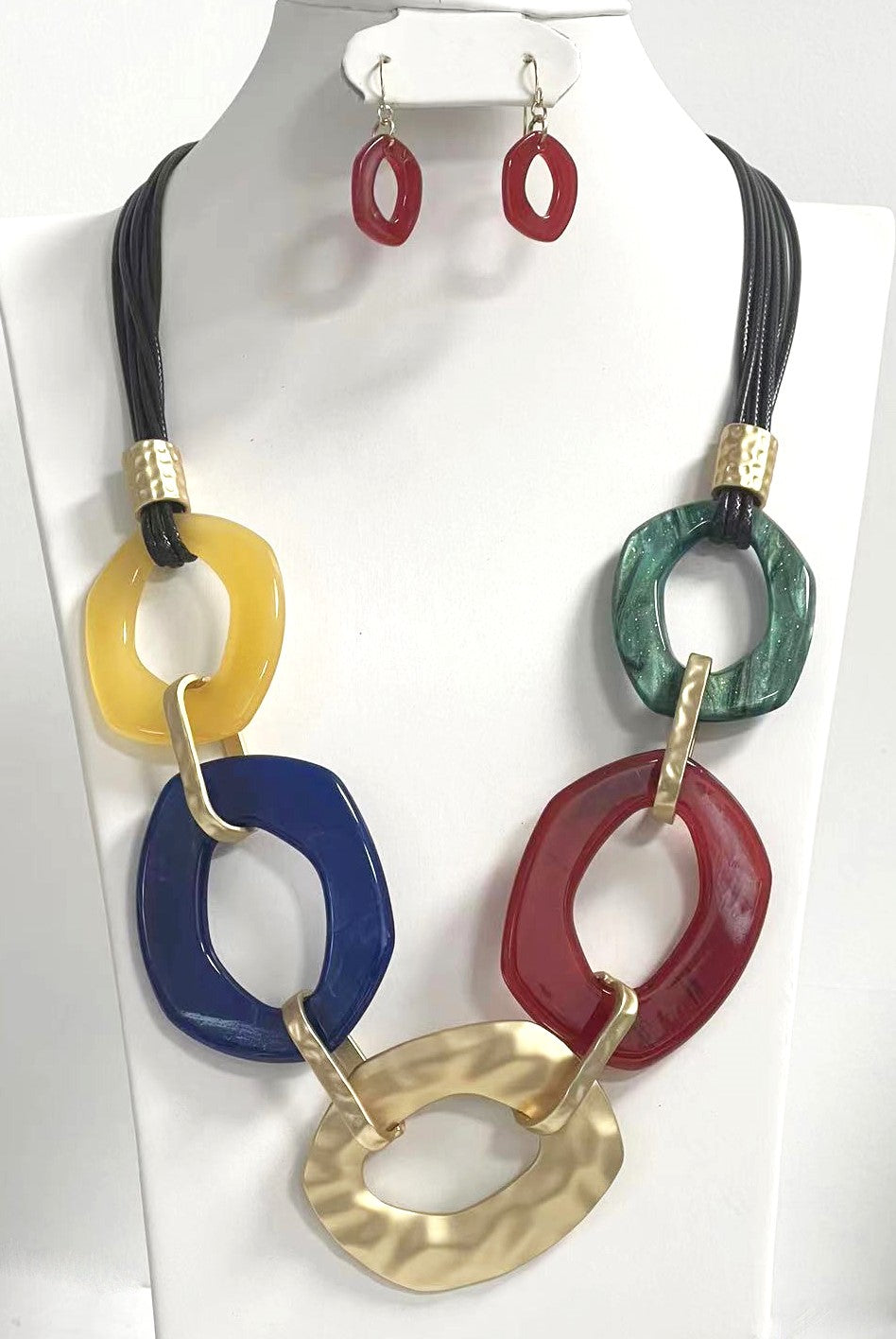 NE-156 Multi Color Donuts with Matte Gold on Leather Set