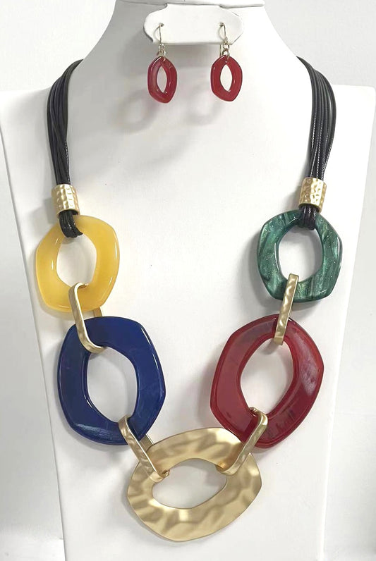 NE-156 Multi Color Donuts with Matte Gold on Leather Set