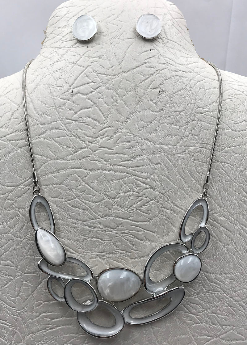 NE-159 White and Silver on Silver Snake Chain