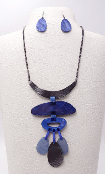 NE-208 Royal Blue Drops on Gun Metal Silver