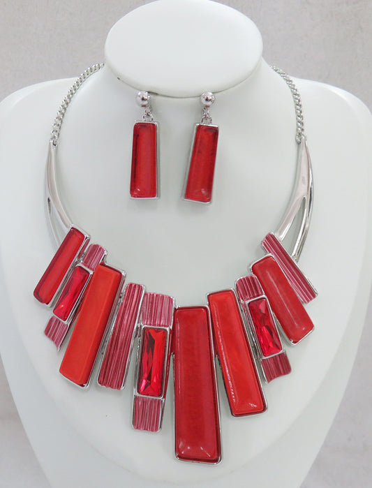 NE-212 Red Rectangular Collar Set