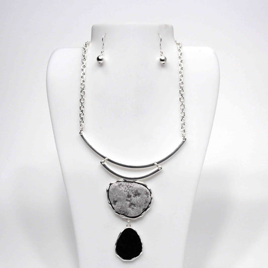 NE-077 Black and Grey Stone on Silver