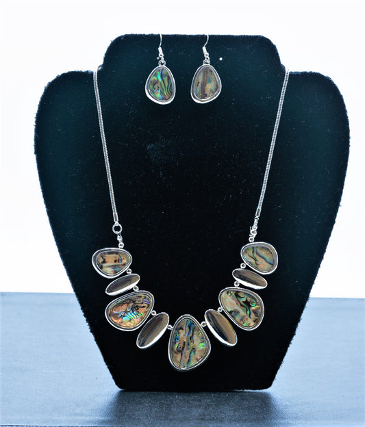 NE- 333 Abalone and Silver Petal Necklace Set