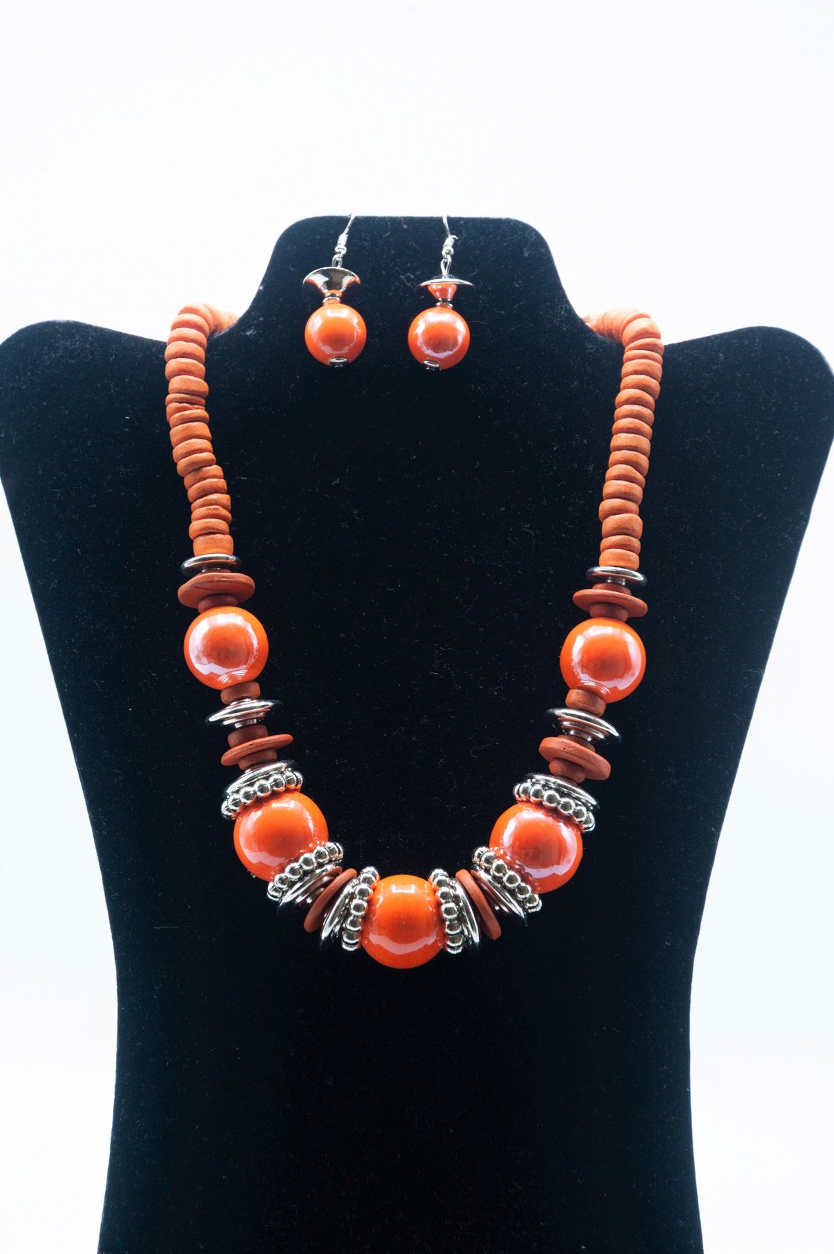 NE-116 Orange Balls Necklace Set