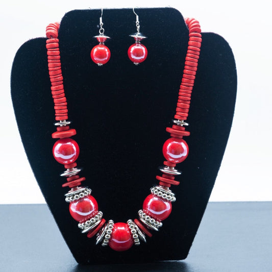 NE-103 Red Balls Necklace Set