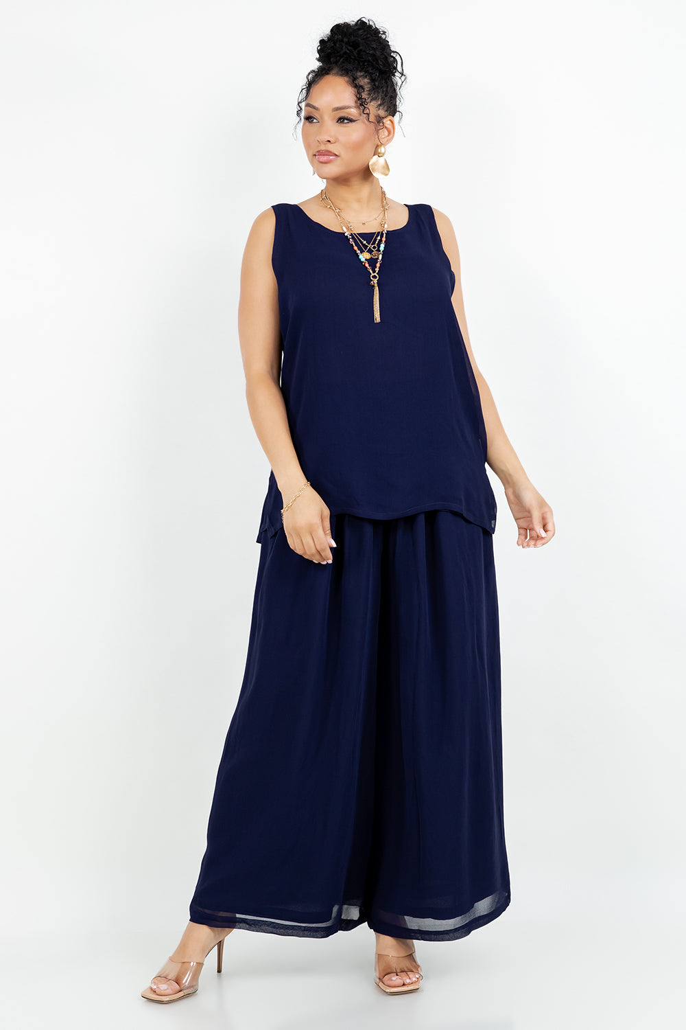 034- Sterling Styles Navy Sleeveless Pant Set