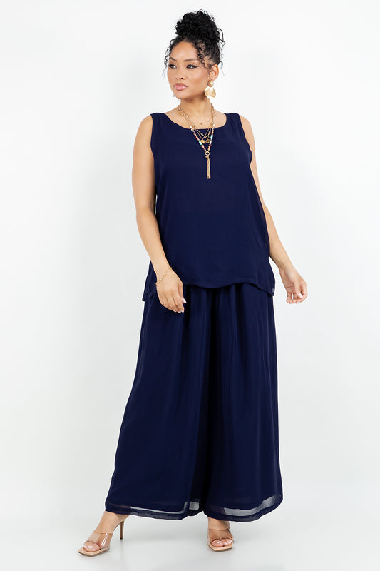 034- Sterling Styles Navy Sleeveless Pant Set