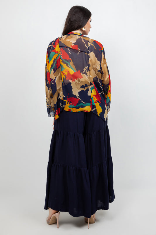 034- Sterling Styles Navy and Beige Kimono