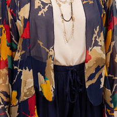 034- Sterling Styles Navy and Beige Kimono