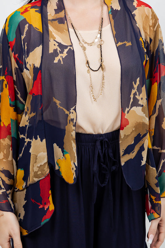 034- Sterling Styles Navy and Beige Kimono