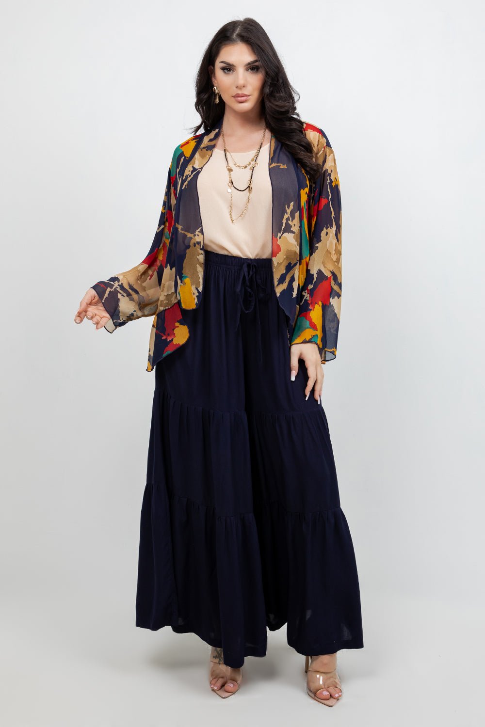 034- Sterling Styles Navy and Beige Kimono