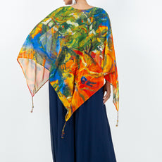 034- Sterling Styles Orange and Olive Beaded Detail Poncho