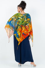 034- Sterling Styles Orange and Olive Beaded Detail Poncho
